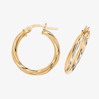 Gold Classic 9ct Yellow Gold 15mm Textured Hoop Earrings ER349