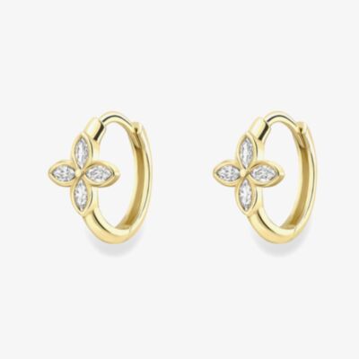 Gold Impression 9ct Yellow Gold Cubic Zirconia Flower Huggie Hoop Earrings 120525147606