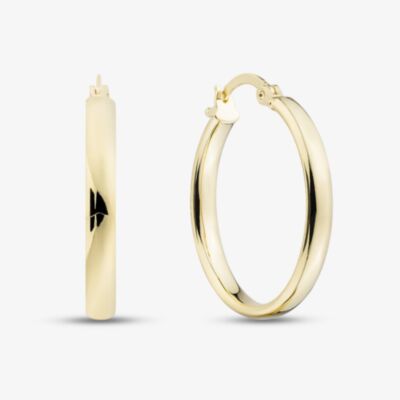 9ct Yellow Gold 29mm Rectangular Tube Hoop Earrings E-SLOT-320-9Y