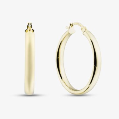 9ct Yellow Gold 30mm Rectangular Tube Hoop Earrings E-SLOT-425-9Y