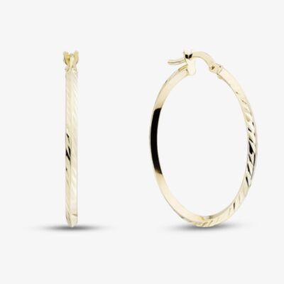 9ct Yellow Gold 25mm Patterned Hoop Earrings OR.91521/25