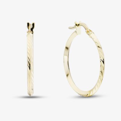 9ct Yellow Gold 20mm Patterned Hoop Earrings OR91521/20