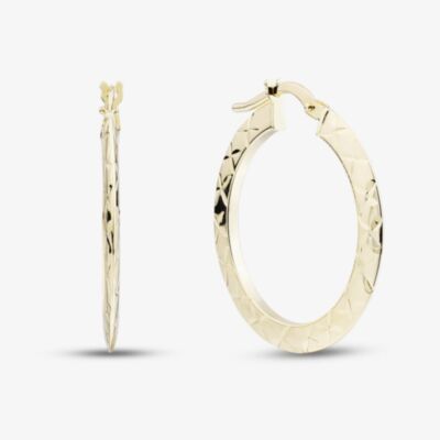 9ct Yellow Gold Medium Patterned Flat Hoop Earrings OR57420