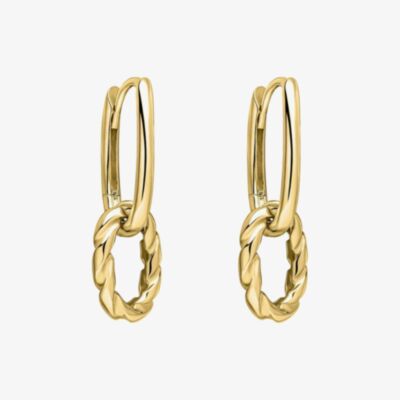 Gold Classic 9ct Yellow Gold Rope Twist Double Drop Hoop Earrings GE2539