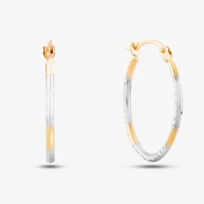 9ct Two Colour Gold Oval Hoop Earrings 2.53.9119