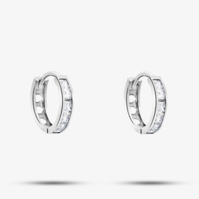 9ct White Gold 11mm Crystal Huggie Hoop Earrings 5.57.9699