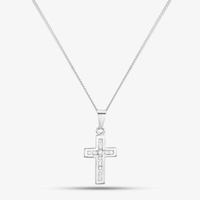 Silver 16mm Cubic Zirconia Cross and Chain SCS1