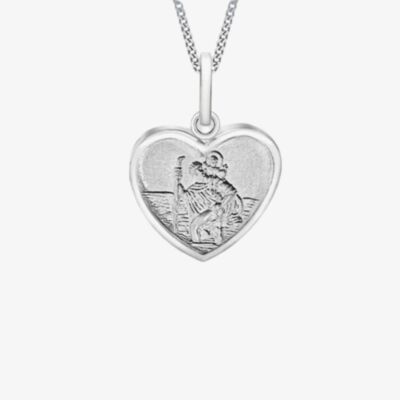Sterling Silver Heart St Chrstopher Pendant Necklace 8.64.2379