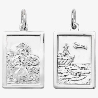 Fashionista Silver Sterling Silver St Christopher Double Sided Oblong Loose Pendant G6826