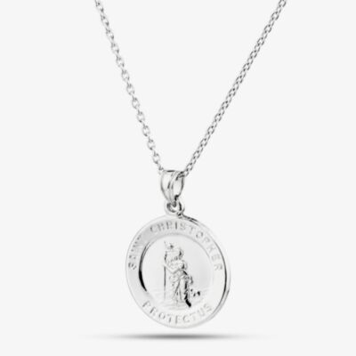 Fashionista Silver Sterling Silver Round St. Christopher Pendant SJR1013xCH18R1