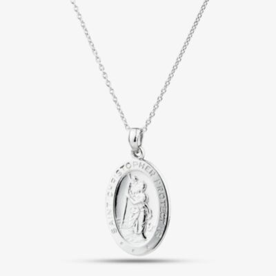 Fashionista Silver Sterling Silver Oval St. Christopher Pendant SJR1015xCH18R1