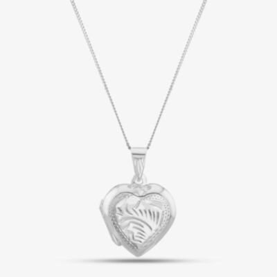 Silver Heart Engraved Locket and Chain 8.65.1273
