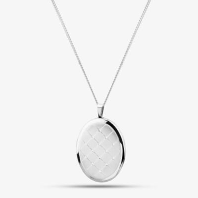 Sterling Silver 20mm Oval Quilt Open Locket Pendant Necklace 8.65.2571