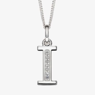 Sterling Silver Cubic Zirconia Initial "I" Pendant Necklace P4731CI
