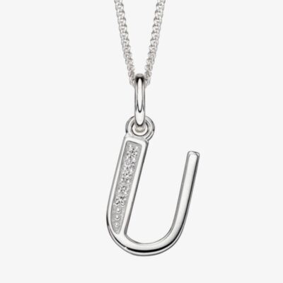 Sterling Silver Cubic Zirconia Initial "U" Pendant Necklace P4743CU