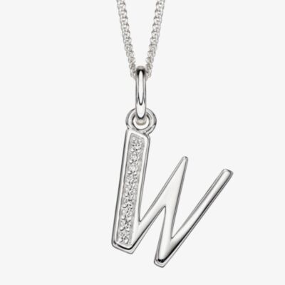 Sterling Silver Cubic Zirconia Initial "W" Pendant Necklace P4745CW