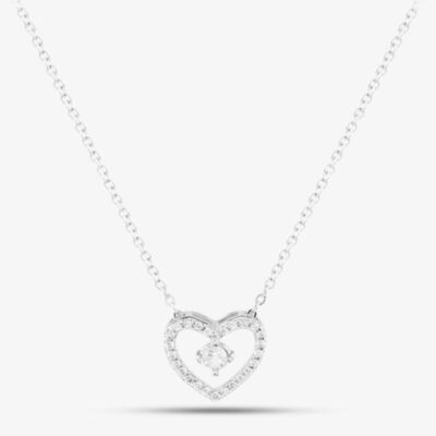 Sterling Silver Cubic Zirconia Double Pave Hearts Pendant N611096