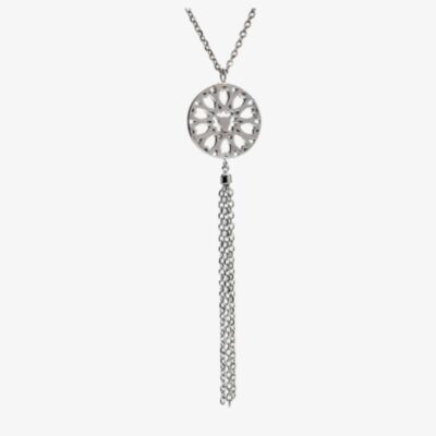 Chavin Jaguar Silver Round Disc Filigree Tassel Necklace SS059