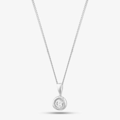 Sterling Silver Medium Cubic Zirconia Single Stone Necklace 3121.8.13.0034