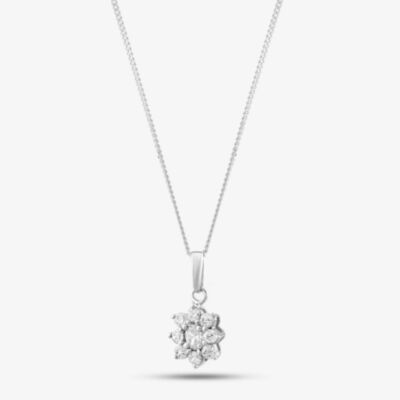 Silver Cubic Zirconia Flower Cluster Necklace 247/236 8.13.0034