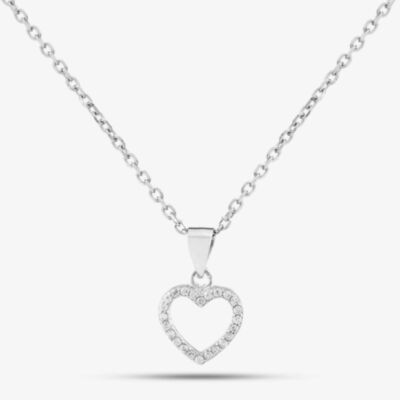 Silver Cubic Zirconia Open Heart Necklace P613375