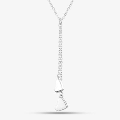 Silver Two Plain Heart Chain Dropper Necklace NC01094A