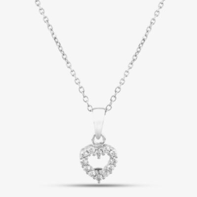 Silver Cubic Zirconia Open Heart Pendant Necklace SP00179A