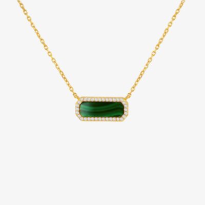 LUXE Silver Gold Plated Malachite & Cubic Zirconia Octagonal Necklace 8.12.0200