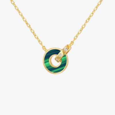 LUXE Silver Gold Plated Malachite & Cubic Zirconia Linked Ring Necklace 8.12.0220