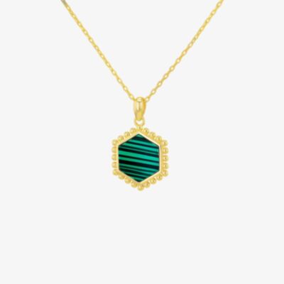 LUXE Silver Gold Plated Malachite Hexagon Necklace 8.13.7870
