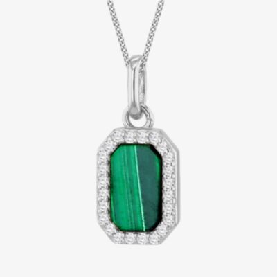 Silver Green Malachite & Cubic Zirconia Hexagon Necklace 8.61.0050