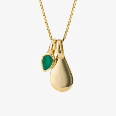 Yellow Gold Tone Green Chalcedony May Birthstone Pendant Necklace P5183