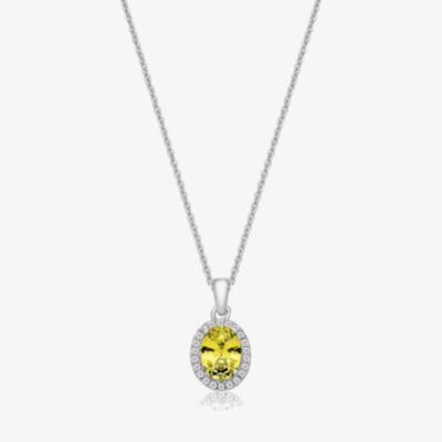 Sterling Silver Yellow Cubic Zirconia Oval Pendant Necklace SPG0025YZ