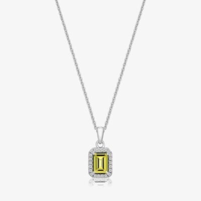 Sterling Silver Emerald Cut Yellow Cubic Zirconia Pendant Necklace SPG0027YZ