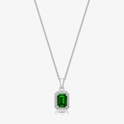 Sterling Silver Emerald Cut Green Cubic Zirconia Pendant Necklace SPG0027EM