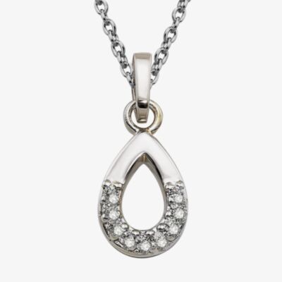 Unique Sterling Silver Cubic Zirconia Open Teardrop Pendant Necklace MK-1005