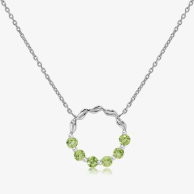 Sterling Silver Peridot Open Circle Pendant Necklace MK-1055PE