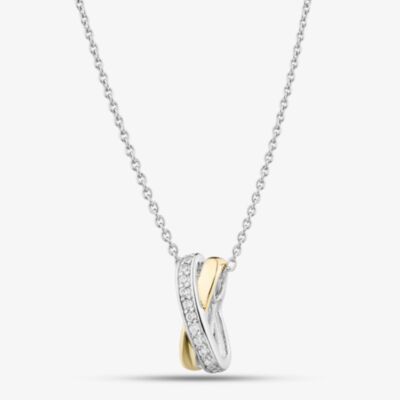 Fashionista Silver Two-Tone Cubic Zirconia Cross Over Pendant MK1069GO