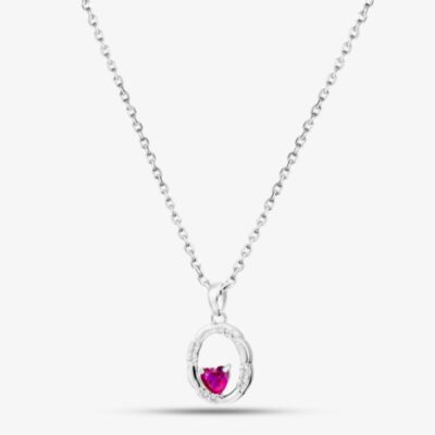 Fashionista Silver Sterling Silver Heart Shaped Pink Cubic Zirconia Oval Pendant AP16600Z-RSY/R
