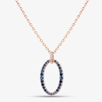 Fashionista Gold Rose Gold Tone Plated Sterling Silver Blue Cubic Zirconia Oval Pendant AP16220Z-BSNN/P