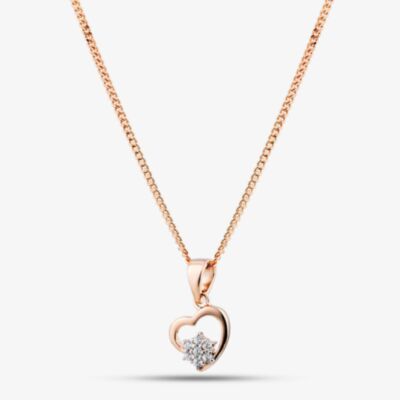Fashionista Gold Rose Gold Tone Plated Sterling Silver Open Heart & Cubic Zirconia Flower Pendant 05S2AZP607908