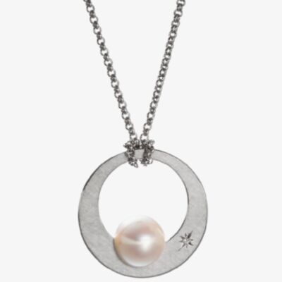 Eva Strepp Alma Silver & Freshwater Pearl Open Circle Necklace ALMA FRESHWATER