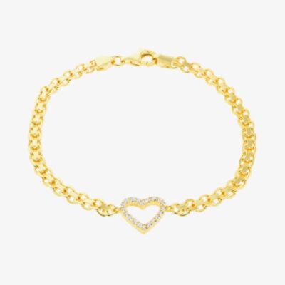 LUXE Silver Gold Plated Cubic Zirconia Open Heart Bismark Bracelet 8.29.7343