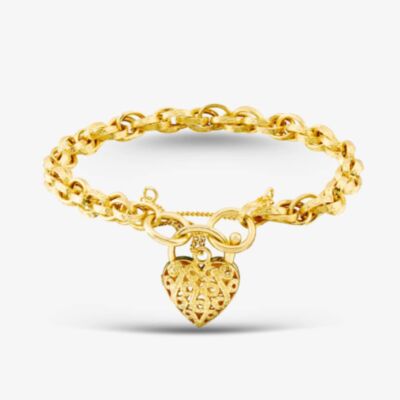 Yellow Gold Tone Fancy Prince of Wales Heart Padlock Bracelet SBT1624Y
