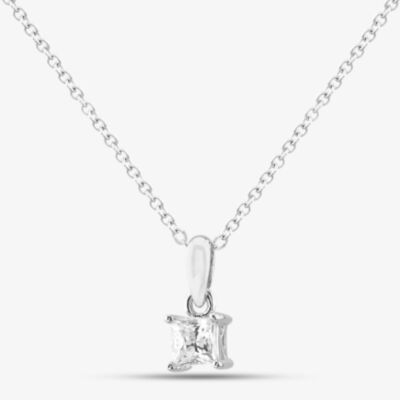 Silver Medium Princess Cut Cubic Zirconia Pendant Necklace ZQP00041