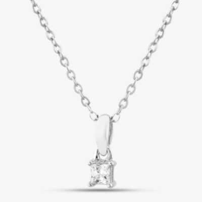 Silver Small Princess Cut Cubic Zirconia Pendant Necklace ZQP00043