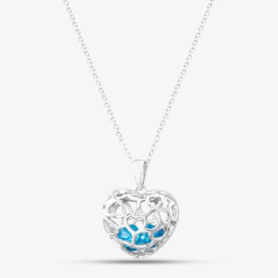 Silver Blue Cubic Zirconia Caged Heart Pendant Necklace SP01420S