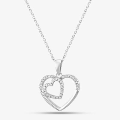Silver Cubic Zirconia Double Open Heart Pendant Necklace MP02694A