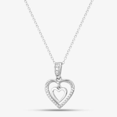 Silver Cubic Zirconia Heart With Mini Floating Heart Pendant Necklace MP02644G