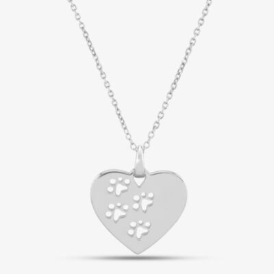 Silver Heart With Cut Out Paw Prints Pendant Necklace SP05946B